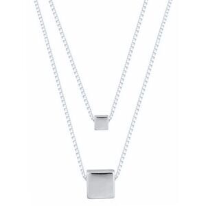 Sterling Silver Plated Two Row Necklace With Square Pendant